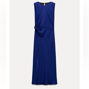 MIDI DRESS WITH FRONT TIE Elegant Blue Sleeveless Dress. WOW
